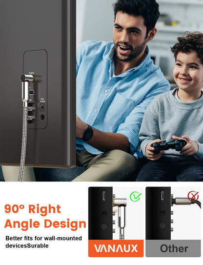 VANAUX 90-Degree Optical Audio Cable 10FT,Premium Fiber Optic Toslink Cable(24K Gold-Plated Connectors,Aluminum Alloy Shell,Braided Jacket)Ideal for Tight Spaces,Home Theater,Soundbars,Gaming Consoles