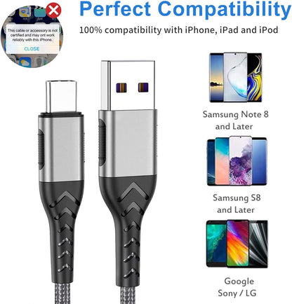 Durcord USB C Charger Cable, 2Pack 3ft Fast Charging 3 Feet USB Type C Cord Cable, 3 Foot Type C Charger Premium Nylon Braided USB Cable Compatible with iPhone 15 Pro/Plus/Max/Android/Phone/Pad-Silver