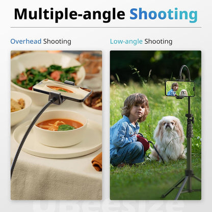 UBeesize 88’’ Flexible Phone Tripod with 14.95’’ Gooseneck, Remote and Phone Holder, Overhead Cell Phone Stand＆Selfie Stick for Video Recording, Compatible with iPhone Android Phone, Camera Black