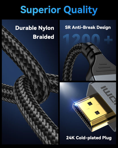 16K 8K HDMI Cable 96Gbps 10 FT, Ultra High Speed HDMI 2.2 Cable 16K@60Hz 8K@120Hz 4K@480Hz HDCP 2.2&2.3, Dynamic HDR, eARC,DTS:X, Compatible with Roku TV/HDTV/PS5/Blu-ray/Projector