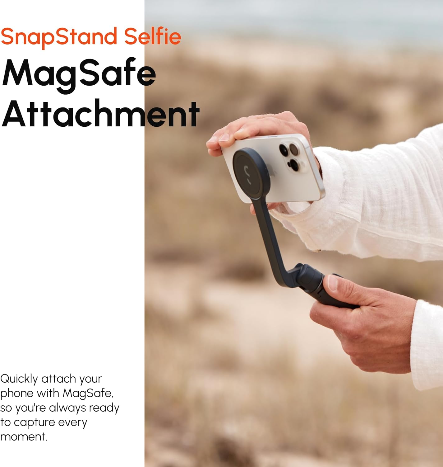 ShiftCam SnapStand Selfie – Magnetic Selfie Stick & Tripod – Compact, Foldable & Extendable with Tilt Head and Magnetic Bluetooth Remote (Stone, SnapStand Selfie)