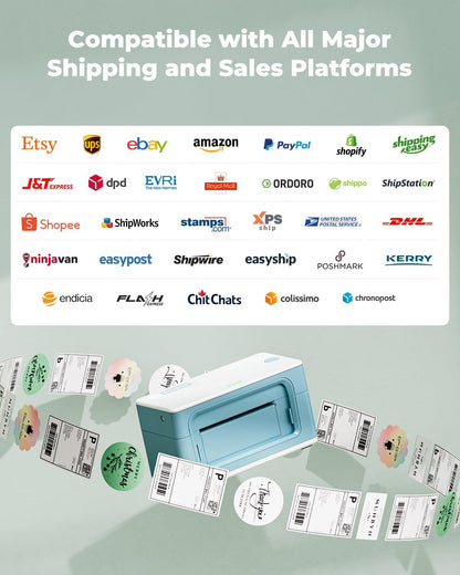 MUNBYN Bluetooth Thermal Label Printer 941B, Wireless 300DPI 4x6 Shipping Label Printer for Small Business, Compatible with Windows, Mac, iPhone, Android, PC, Ebay, Amazon, Shopify, Etsy, USPS (Green)