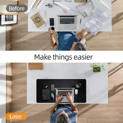 YSAGi Desk Mat, Desk Pad, Waterproof Desk Pad, 35.4" x 17" Laptop Leather Desk Pad Protector, Large Desk Blotter for Keyboard and Mouse, Desk Writing Pad for Office and Home (35.4" x 17", Black+Grey)