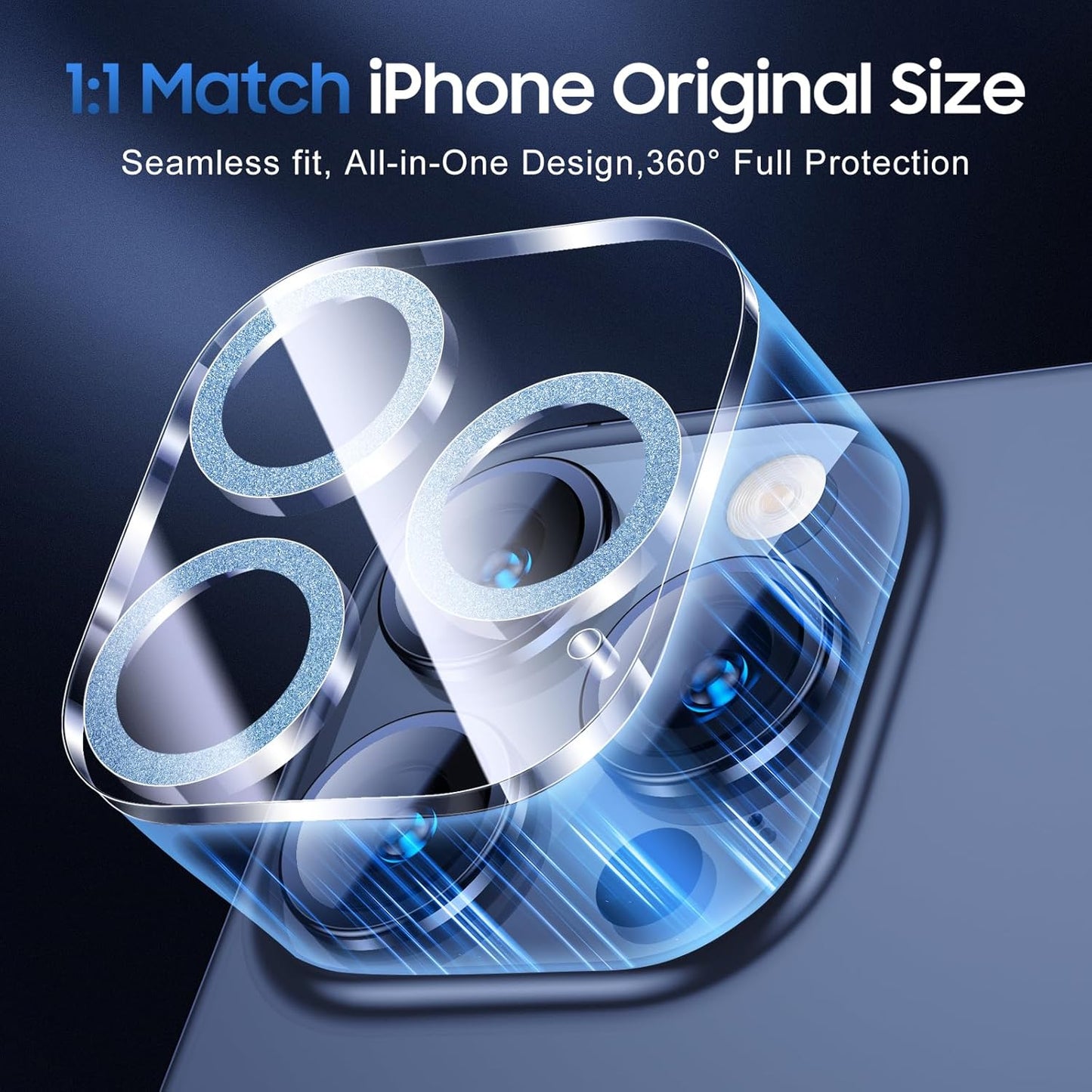 UniqueMe for 3 Pack iPhone 15 Pro/iPhone 15 Pro Max Camera Lens Protector, [Drop Protection] [Case Friendly] 9H Tempered Glass Camera Cover Screen [Update New Version] - Light Blue