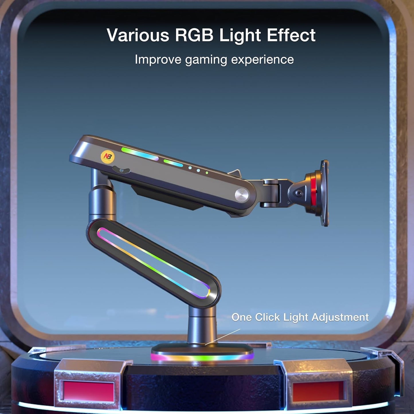 RGB Gaming Monitor-arm for Flat/Ultrawide/Curved Monitors 32 to 60 inch, Heavy Duty Stand Load up to 20 kg, VESA 75/100 mm Monitor-Mount F6-G