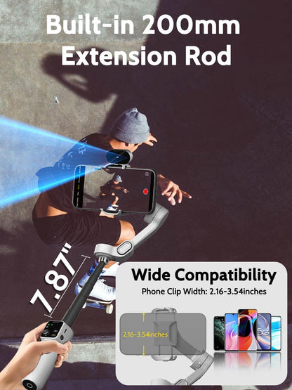 Gimbal Stabilizer for Video Recording, Smartphone 3-Axis Smartphone Gimbal with AI Tracking Sensor for Vlogging,7.8' Extension Rod,Trigger Button,YouTube Tiktolk(Smart V8 AI White)
