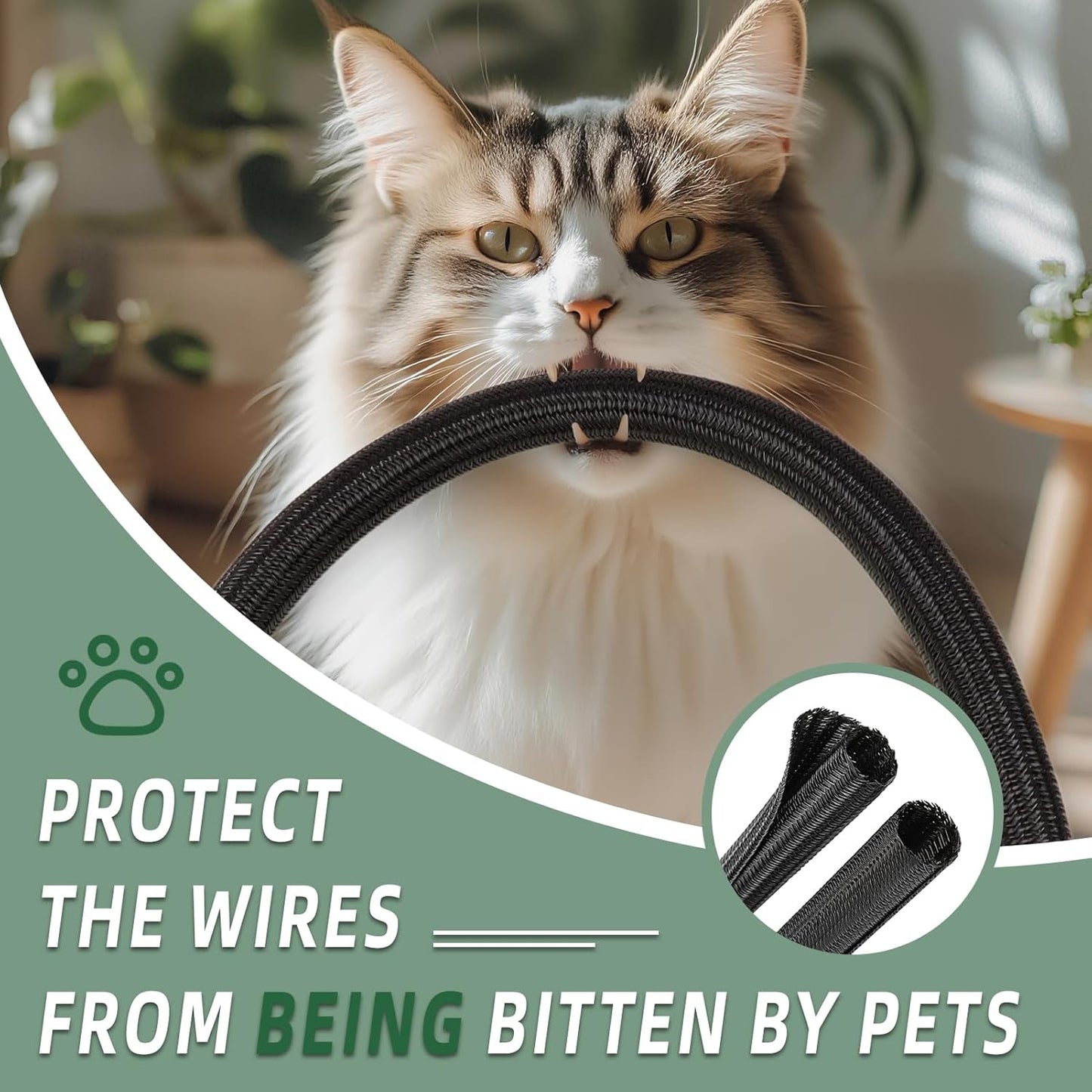 Split Wire Loom Tubing, Cable Protector Sleeve, Braided Cable Management for TV/Computer/Home Theater/Engine Bay, Cord Protectors from Pets No Chew (Black, 1/2"-10ft)