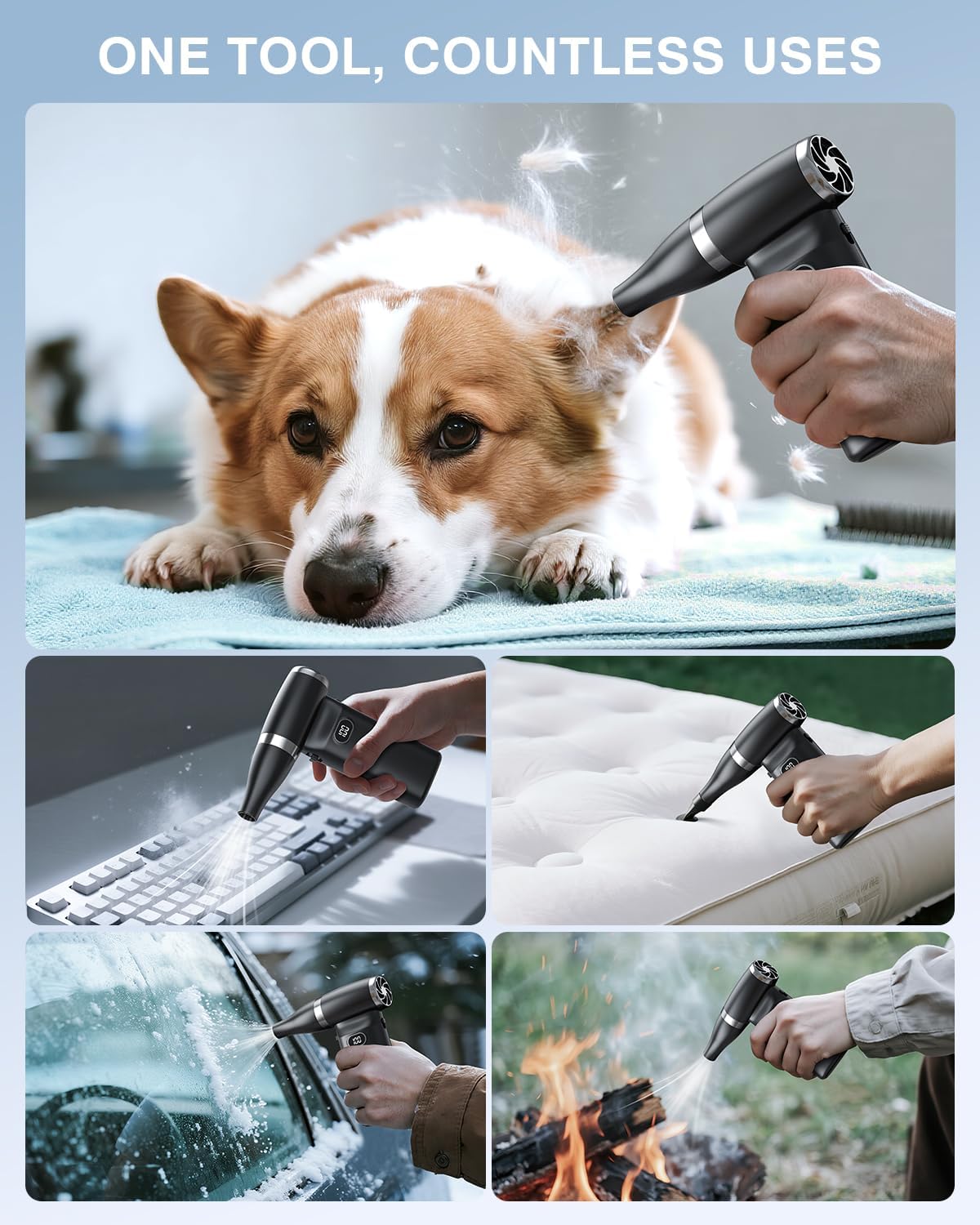 Electric Compressed Air Duster Cordless: 60 MPH High Wind Speed Mini Air Blower for Electronics Portable Computer Cleaner Hand Keyboard Cleaning Powerful Duster for Car, Fans and Other Sences