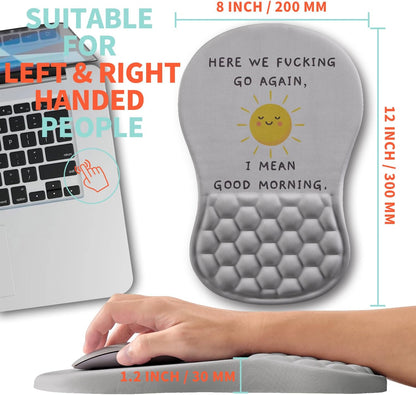 Ergonomic Mouse Pad Wrist Support with Memory Foam Massage Bulge, Carpal Tunnel Pain Relief Mousepad Wrist Rest for Mouse(12x8 inch, Good Morning)