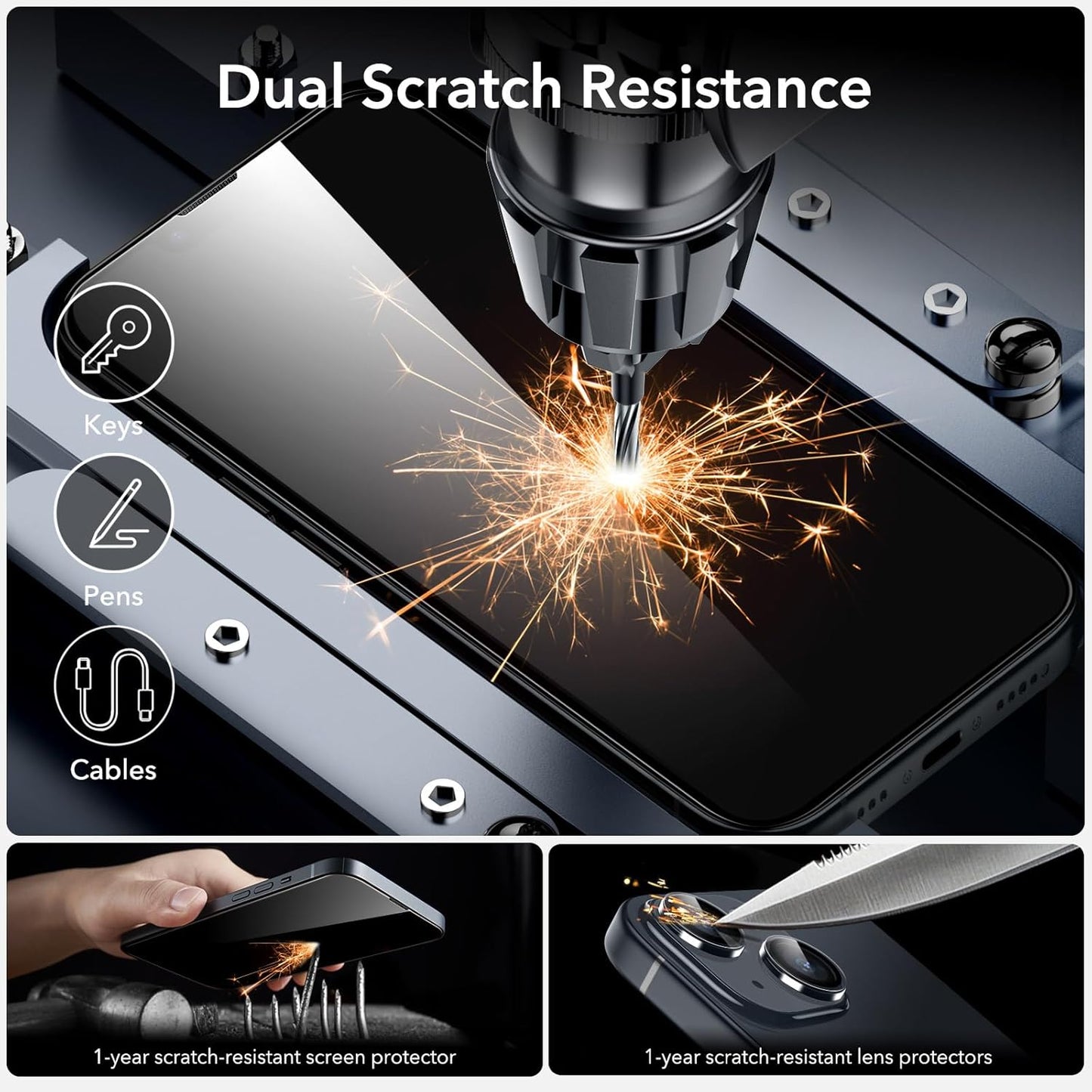 ESR for iPhone 14 Screen Protector Set, 3 Tempered-Glass Screen Protectors and 1 Set of Camera Lens Protectors, Smooth Rounded Edges, Full-Coverage Military-Grade Protection, Scratch Resistant