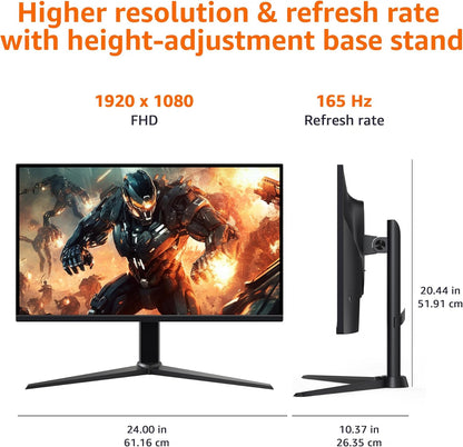 Amazon Basics 27 inch Gaming Monitor, FHD 1080P, 165Hz, VESA Compatible, Adaptive sync, 1ms Response, Black