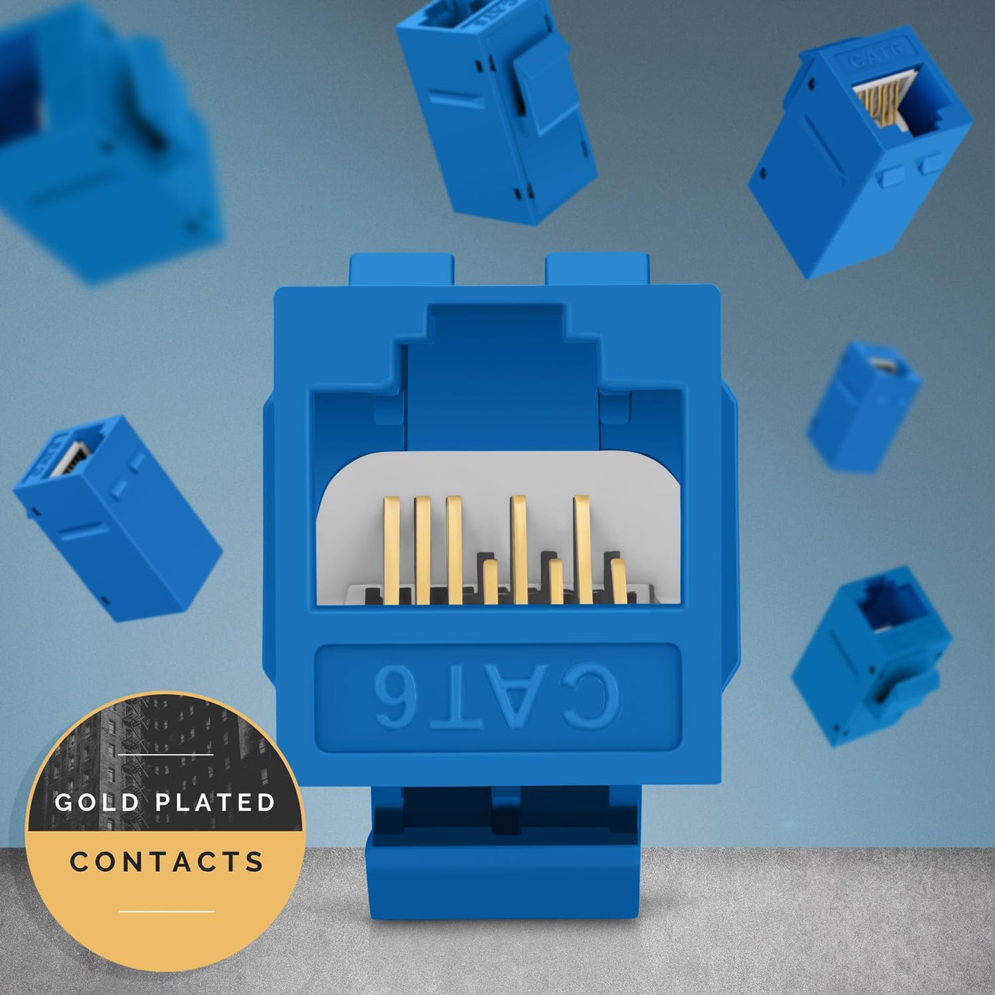 Everest Cat6 RJ45 Keystone Coupler (6-Pack) in Blue - RJ45 Coupler - Cat 6 Couplers - Female to Female Cat6 Keystone Jacks - Ethernet Couplers - Ethernet Cable Extender