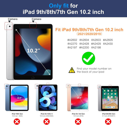 DTTO for iPad 9th/8th/7th Generation 10.2" Case 2021/2020/2019 with Keyboard, 7 Colors Backlit Wireless Detachable Keyboard Premium Leather Folio Cover with Pencil Holder & Pocket, Navy Blue