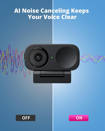 LOVENSE Webcam 2 4k for PC, Live Streaming Camera 1/2" Sensor True Focus Al Noise Canceling, Hand Gesture Control, Mobile Control, Auto Framing, Customizable Audio Modes, Microphones, Privacy Control