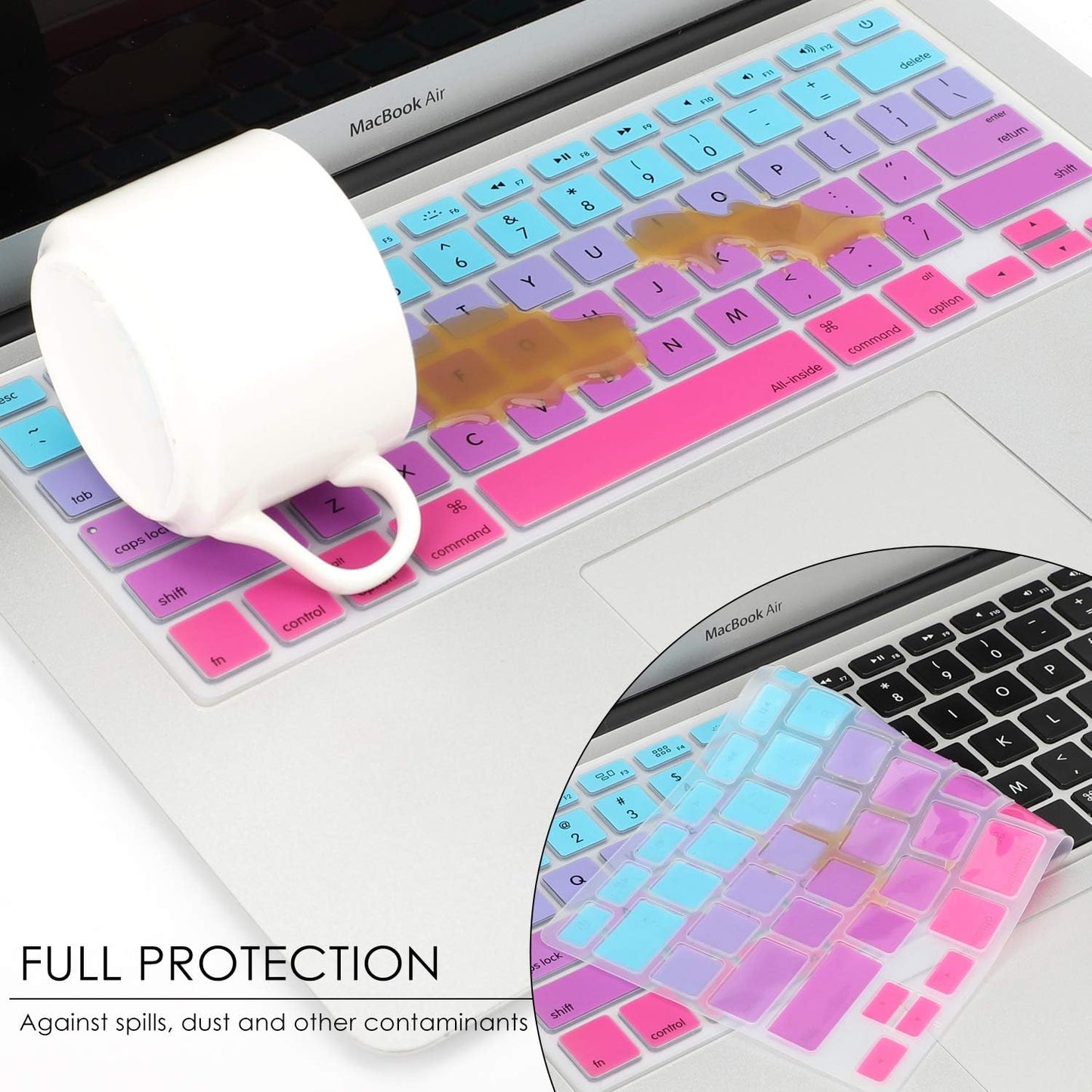 Allinside Blue and Pink Ombre Keyboard Cover Skin for MacBook Pro 13" 15" 17" (2015 or Older Version), MacBook Air 13" A1369/A1466, Older iMac Wireless Keyboard MC184LL/B