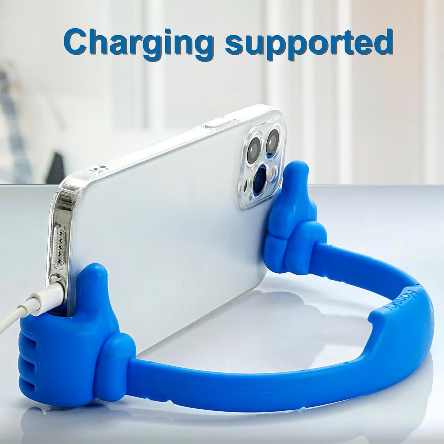 Honsky Cell Phone Stand Holder 2-Pack,Thumbs Up Lazy Phone Stand,Universal Adjustable Flexible Dock for All Phones & Tablets,Cute Stocking Stuffer Gift for Teen Girls,Blue