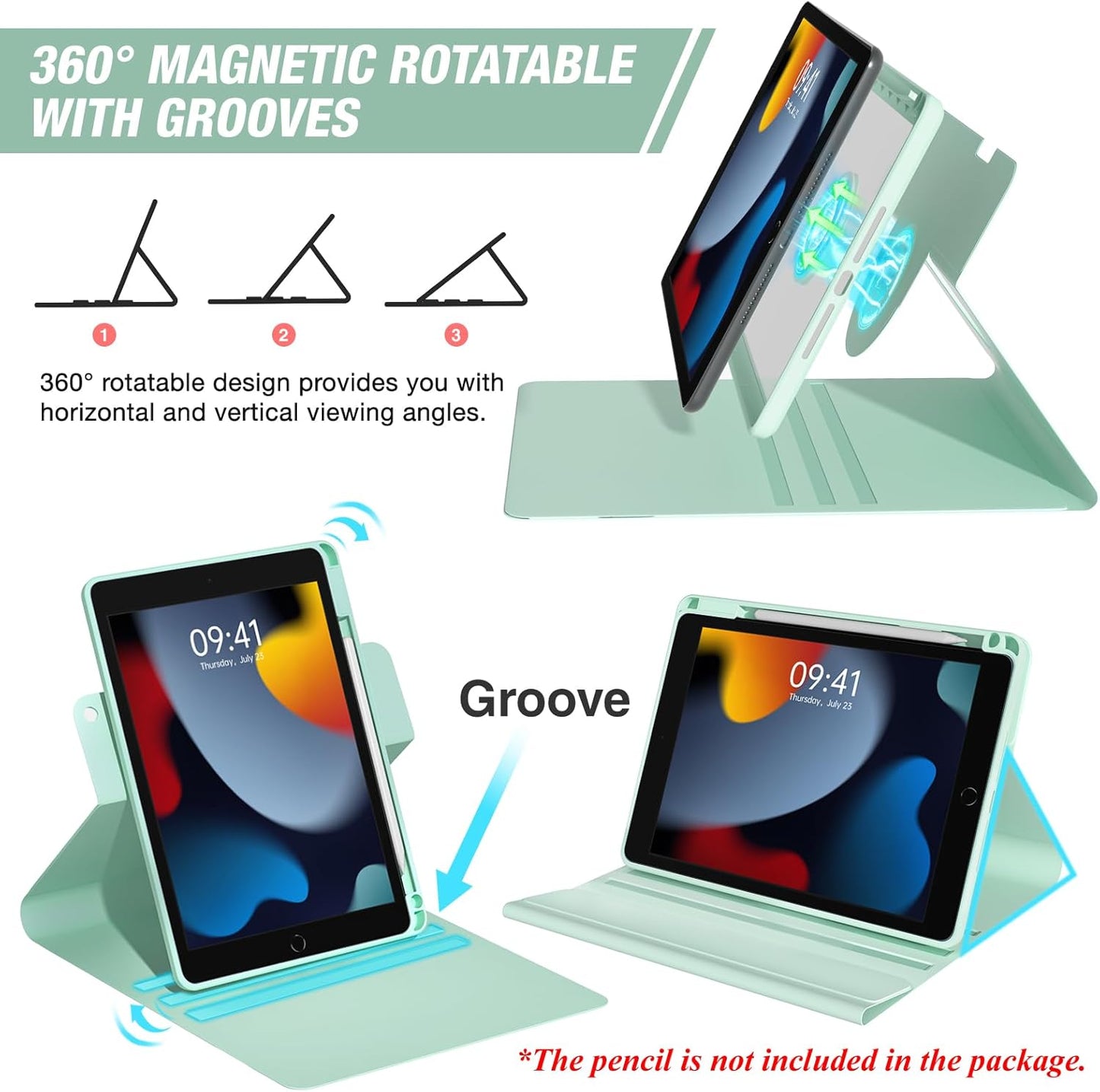 BLUTLOTUS Keyboard Case for iPad 7th/8th/9th Generation 10.2'' 2019/2020/2021, 360° Rotatable Magnetic Keyboard Case with Pencil Holder Groove, 7 Color Backlit Wireless Detachable Keyboard (Sky Blue)