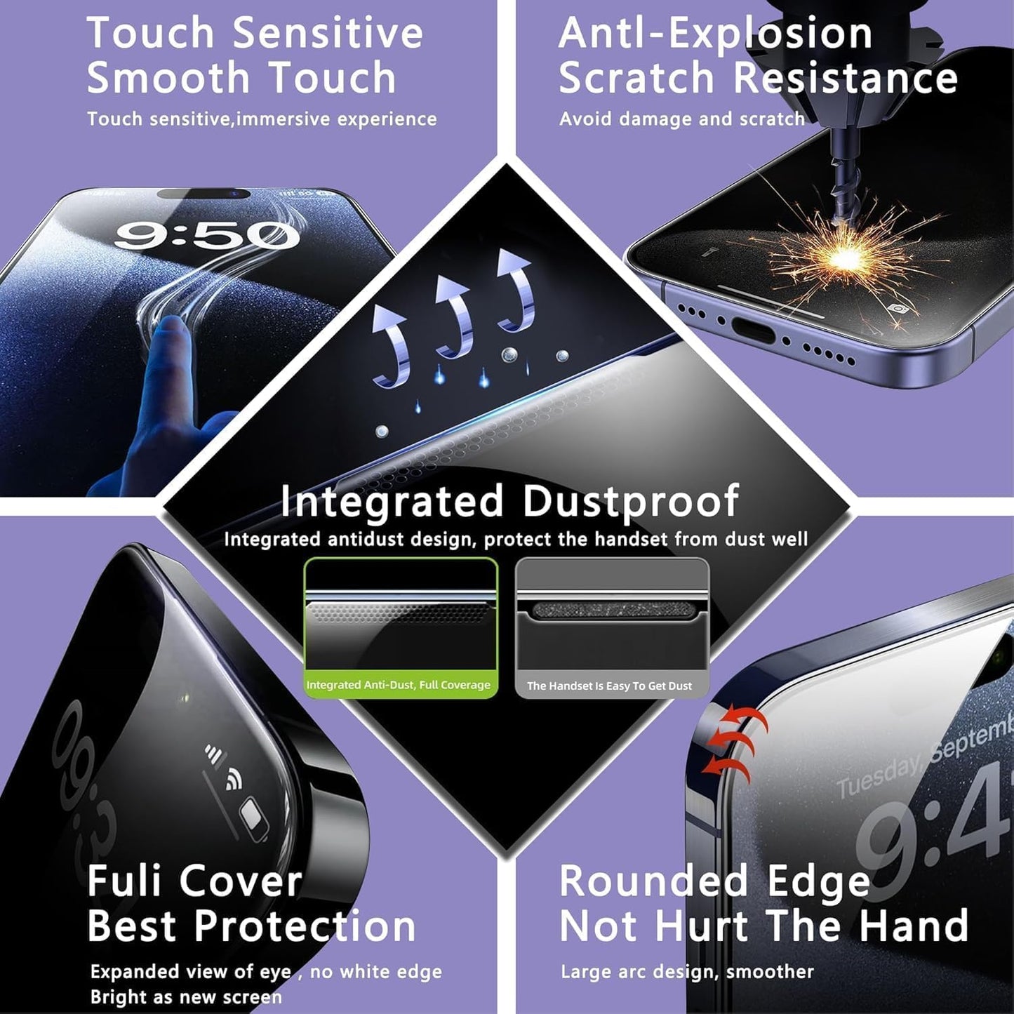 Matte Screen Protector for iPhone 17 Pro Max 6.9-Inch, Auto Dust Removal, 9H Tempered Glass, Full Cover, Anti-Fingerprint, Easy Installation, 2 Pack