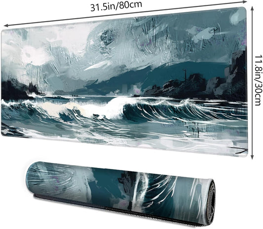 Galdas Gaming Mouse Pad XXL XL Large Long Extended Big Mousepad Non-Slip Rubber Keyboard Mouse Pad with Stitched Edges for Laptop Home Office (31.5x11.8x0.08 Inch) … (Ink Painting)