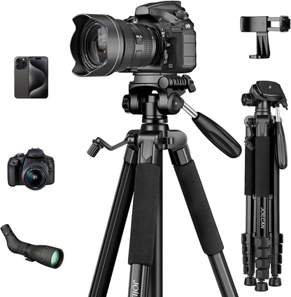 JOILCAN 75" Camera Tripod, Tripod for Camera Cell Phone, Aluminum Heavy Duty Tripods Stand, Tall Travel Tripods with Carry Bag Compatible with iPhone Canon Nikon DSLR Camera Laser Projector