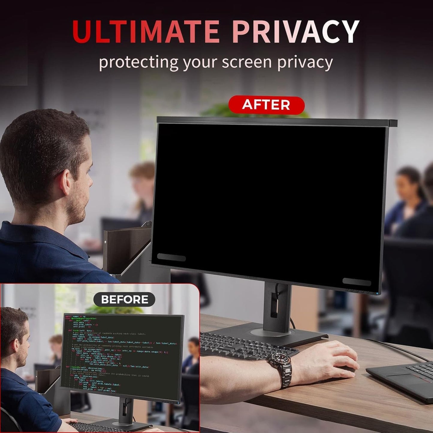 Magnetic 24 Inch Computer Privacy Screen Filter, Aluminum Alloy Hanging Privacy Screen for Computer Monitor for 16:9 Monitor Removable Anti Blue Light Eye Protection