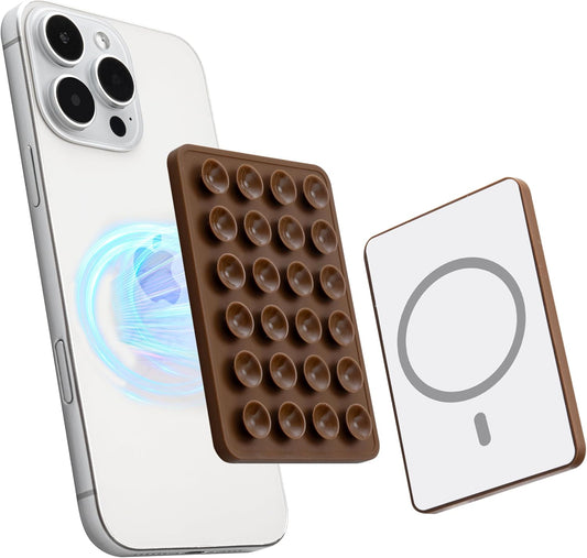 Sucky Upgraded Magnetic Suction Cell Phone Grip for MagSafe Case, Silicone Octo Cup Buddy Holder, Durable Magnet Phone Accessory for iPhone and Android (Mocha Brown)