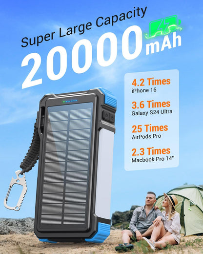 BLAVOR 45W Solar Charger Power Bank - 74000mwh Wireless Portable Charger Built-in Cables, PD QC Fast Charging Battery Pack with USB C for Cell Phones, Dual Flashlight & Carabiner for Camping, Hiking