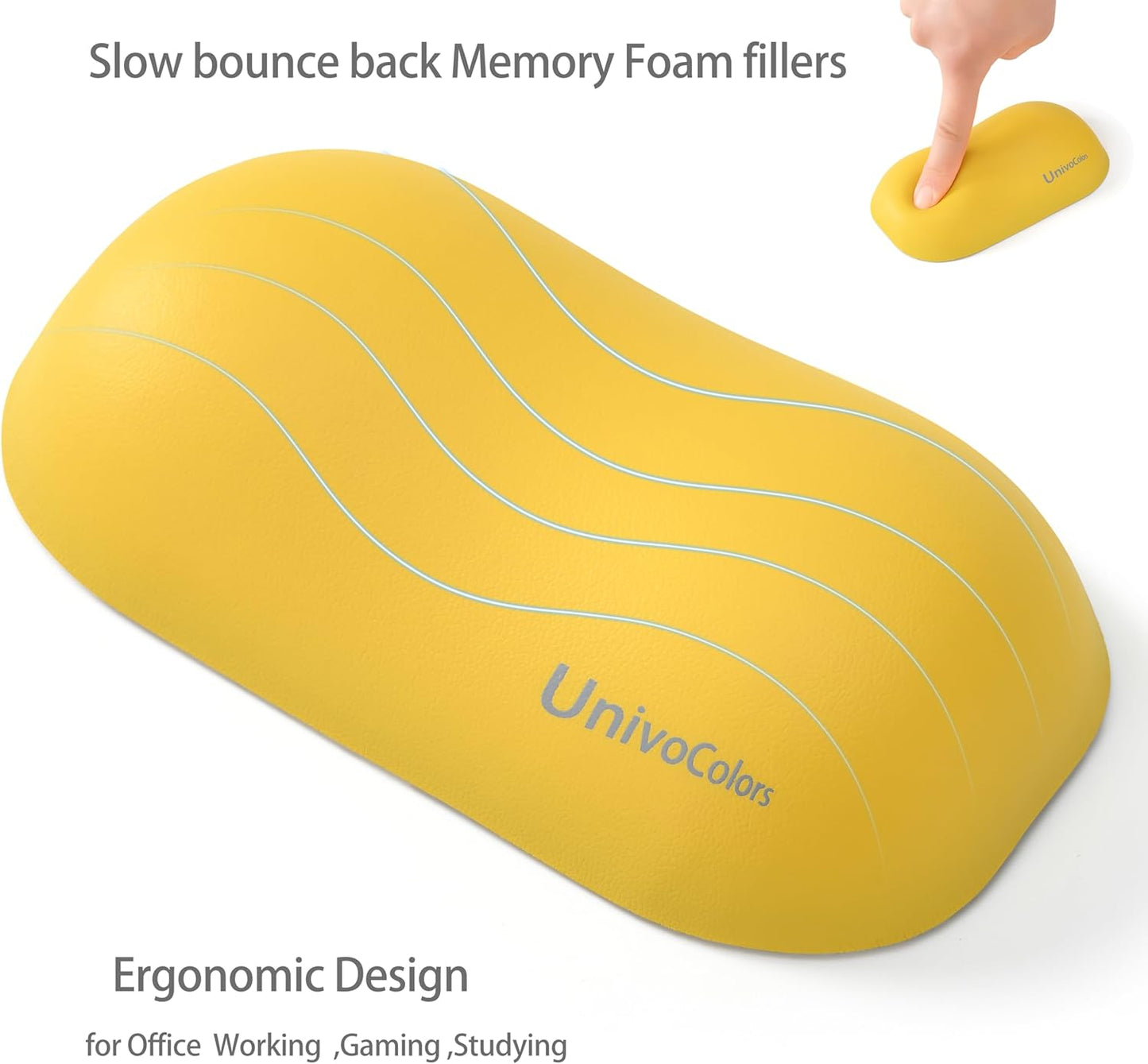 UnivoColors Design-Wave Wrist Rest, Artificial Sheepskin+Memory Foam+Ergonomic+Anti-Slip Gel, Resilience Support During Work and Gaming,Mouse Accessory,Yellow,N