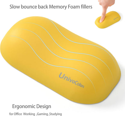 UnivoColors Design-Wave Wrist Rest, Artificial Sheepskin+Memory Foam+Ergonomic+Anti-Slip Gel, Resilience Support During Work and Gaming,Mouse Accessory,Yellow,N