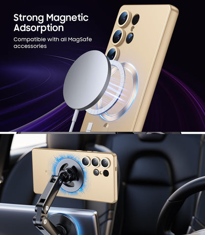 Magnetic for Samsung Galaxy S25 Ultra Case [Compatible with MagSafe][Built-in Camera Lens Protector] Slim Soft Silicone Bumper Shockproof Metallic Luster Phone Shell (Gold)