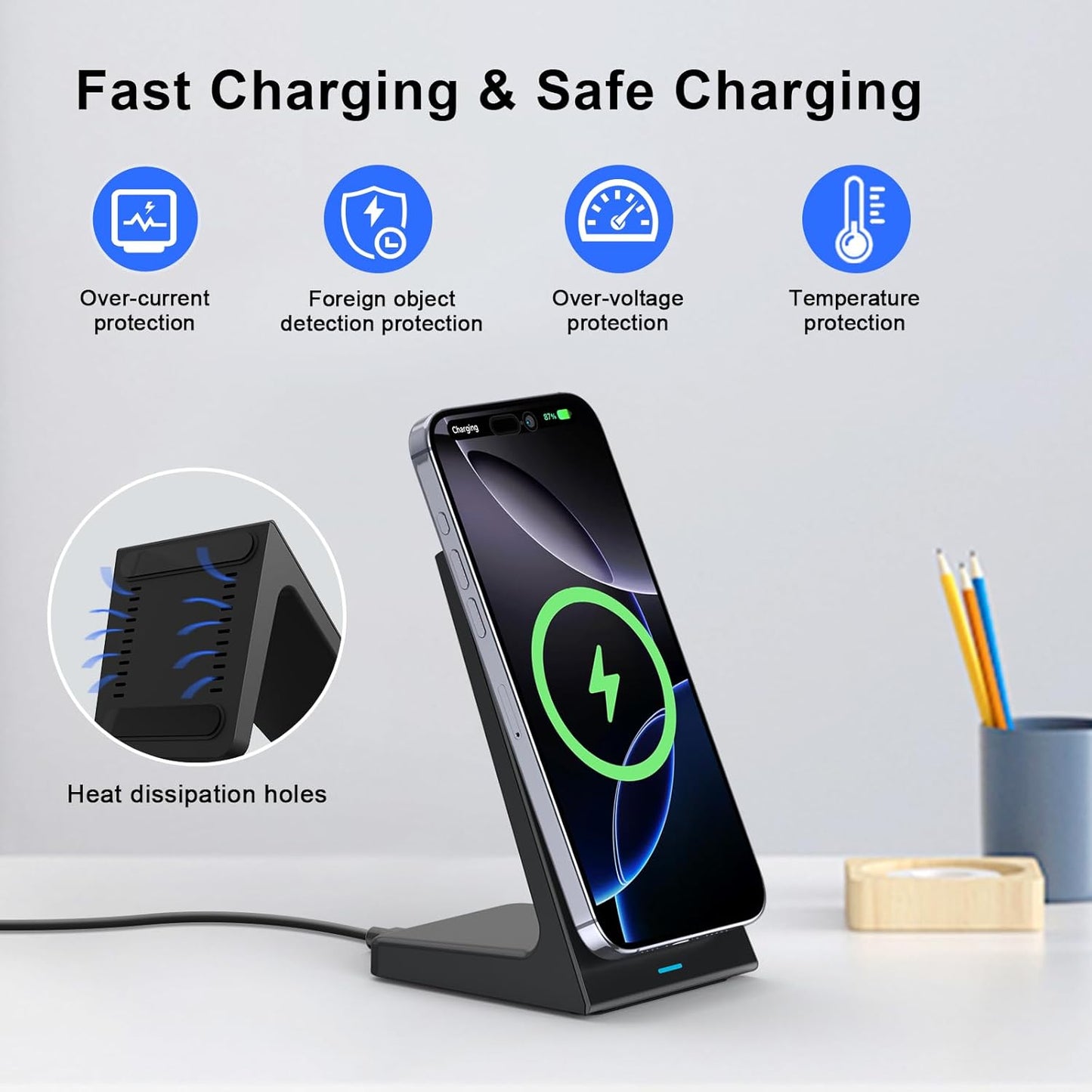 PUY for MagSafe Charger Stand,20W Fast Magnetic Wireless Charging Station with 25W PD Adapter，Stickable Desk Wireless Charger for iPhone 16/15/14/13/12 Pro/Pro Max Series