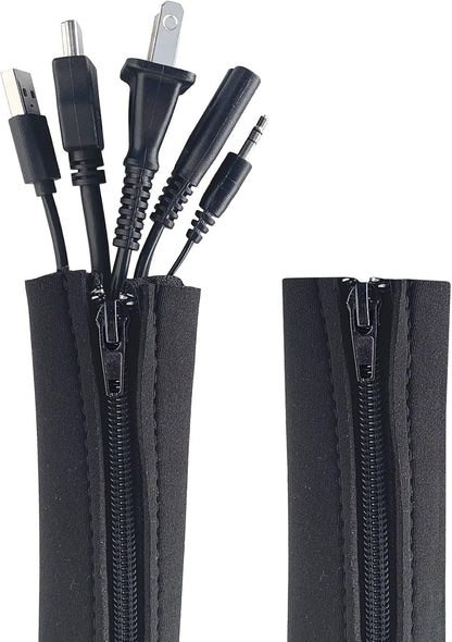 Zipper Cable Sleeve by Wrap-It Storage - 36" x 4" (2-Pack) Black - Cord Organizer and Cable Protector for Desk, Computer, TV Cord Management to Hide and Cover Wire and Extension Cables