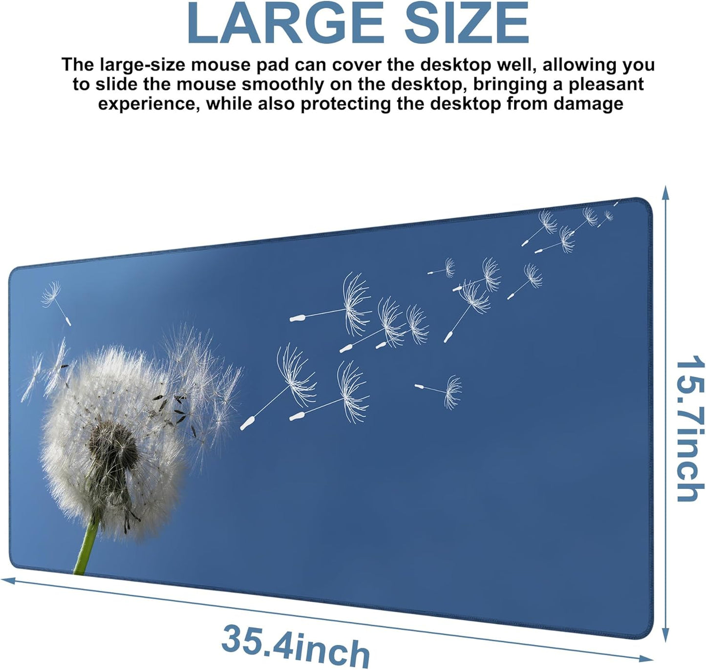 Flying Dandelion Seeds Gaming Mouse Pad 3mm Thick Stitched Edge Waterproof Non-Slip Large Computer Keyboard Mouse Mat,Suitable for Office Entertainment Decorative Desk Pad 35.4 x 15.7 Inches