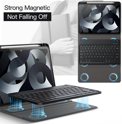 JETech Keyboard Case for iPad Air 11-Inch M3/M2 (2025/2024), iPad Air 5th/4th (10.9-Inch 2022/2020) with Pencil Holder, Magnetic Detachable Bluetooth Keyboard, TPU Back Stand Cover (Black)