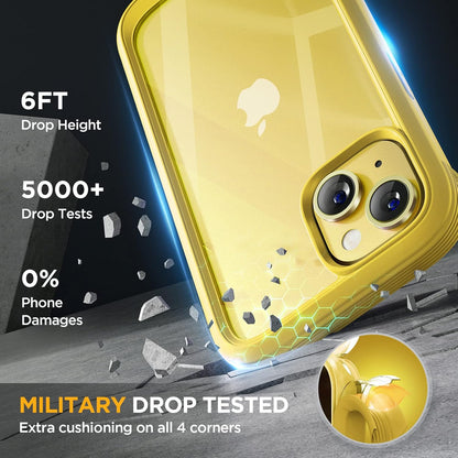 Miracase Glass Series for iPhone 14 Case 6.1 inch, [Built-in Tempered Glass Screen Protector] [Bubble Free] Full-Body Protective Bumper Phone Case with Camera Lens Protector, Lemon