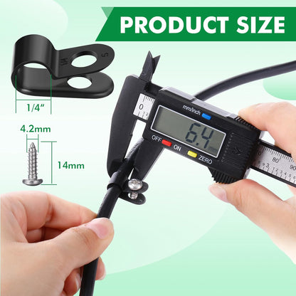 Hicarer 50 Pack R-Type Cable Clip Wire Clamp, Nylon Screw Mounting Cord Fastener Clips with 50 Pack Screws for Wire Management (Black, 1/4inch)