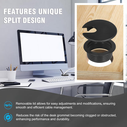 1-1/2" Black Desk Grommet, JTemgle Plastic Cable Hole Cover Computer Table Cord Wire Organizer Caps Desktop Cord Management for Home Office TV Stands Tabletops, 5 Pieces