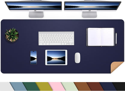 AFIING Leather Desk pad Protector, Large Non-Slip Office Desk Mat with Natural Cork & PU Leather, Waterproof Writing Mouse Pad for Office and Home (55in*17in,Blue)