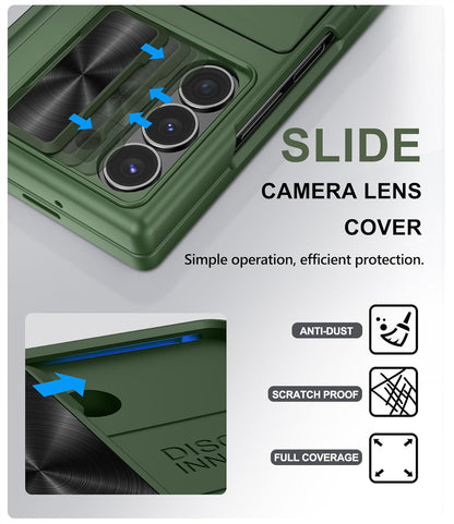 for Samsung Galaxy Z Fold 6 Case with Card Holder & Hinge Protection & Slide Lens Cover, Built-in S Pen Holder & Screen Protector, Heavy Duty Rugged Wallet Phone Case for Z Fold 6 2024, Green