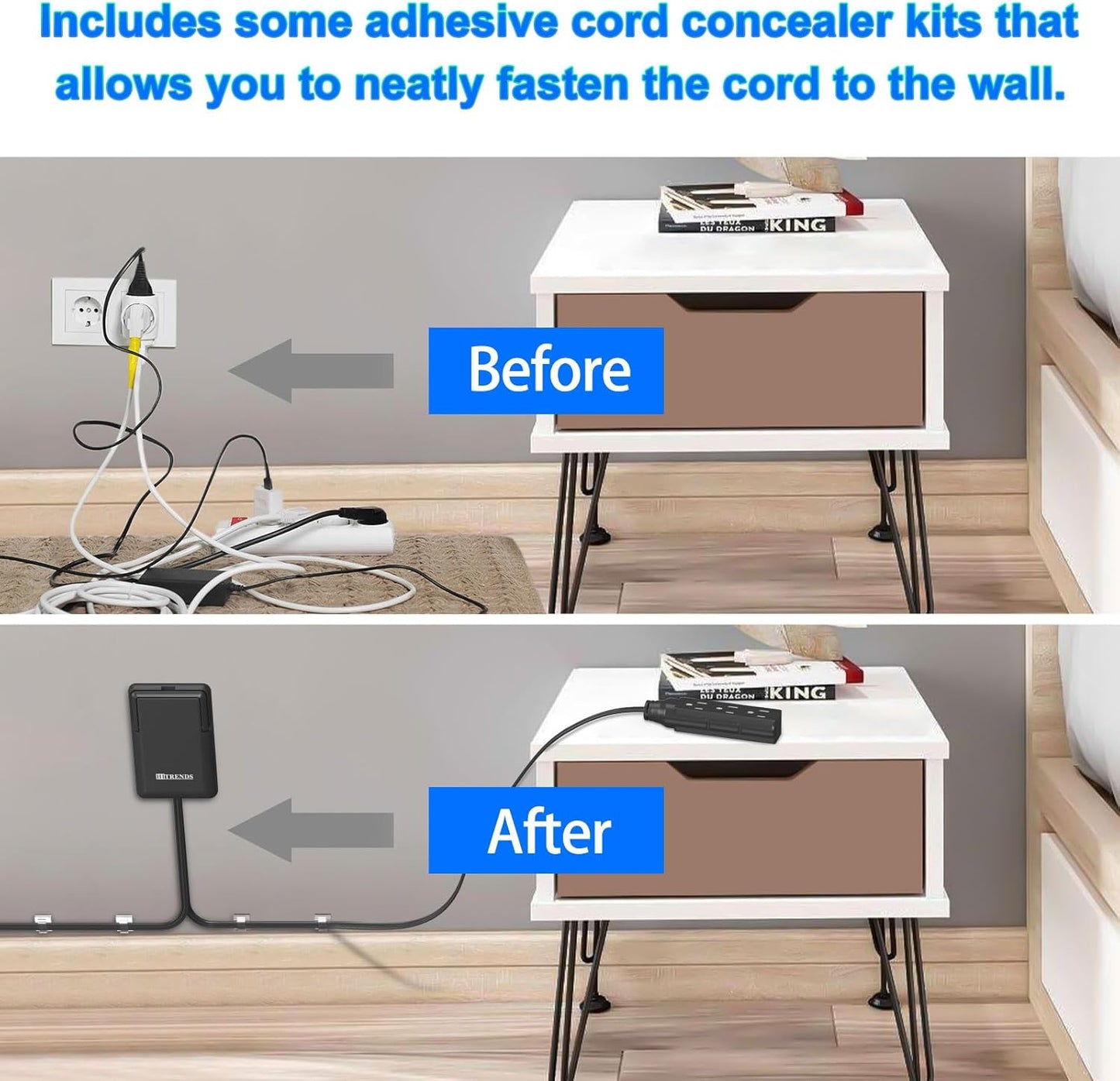 6FT Ultra Flat Plug Dual Extension Cord with 6 Outlets, Ultra-Thin Outlet Cover Power Bar, Outlet Concealer Universal Size Flat Plug Power Strip, Child & Pet Safe, 1625W, Black