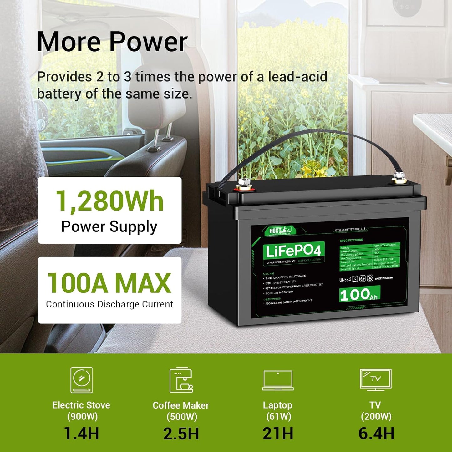 HQST LiFePO4 Battery 100ah Lithium Battery, 12V Lithium Iron Phosphate Battery Deep Cycle Marine Battery, 10 Year Lifetime with Low & High Temp Protection for RV, Trolling Motor, Boat-4 Pack