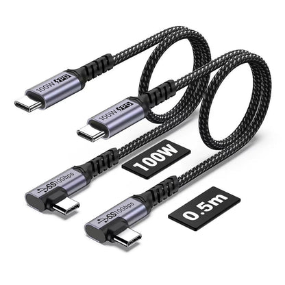 100W Short USB C Cable 3.1 Right Angle [1.5FT 2 Packs], 5A Fast Charging, 10GBbps High Speed Data E-Marker Chip Cords, 4K@60Hz Video Display