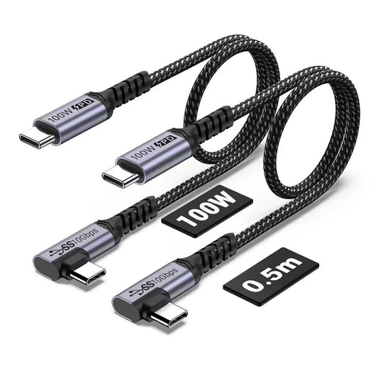 100W Short USB C Cable 3.1 Right Angle [1.5FT 2 Packs], 5A Fast Charging, 10GBbps High Speed Data E-Marker Chip Cords, 4K@60Hz Video Display