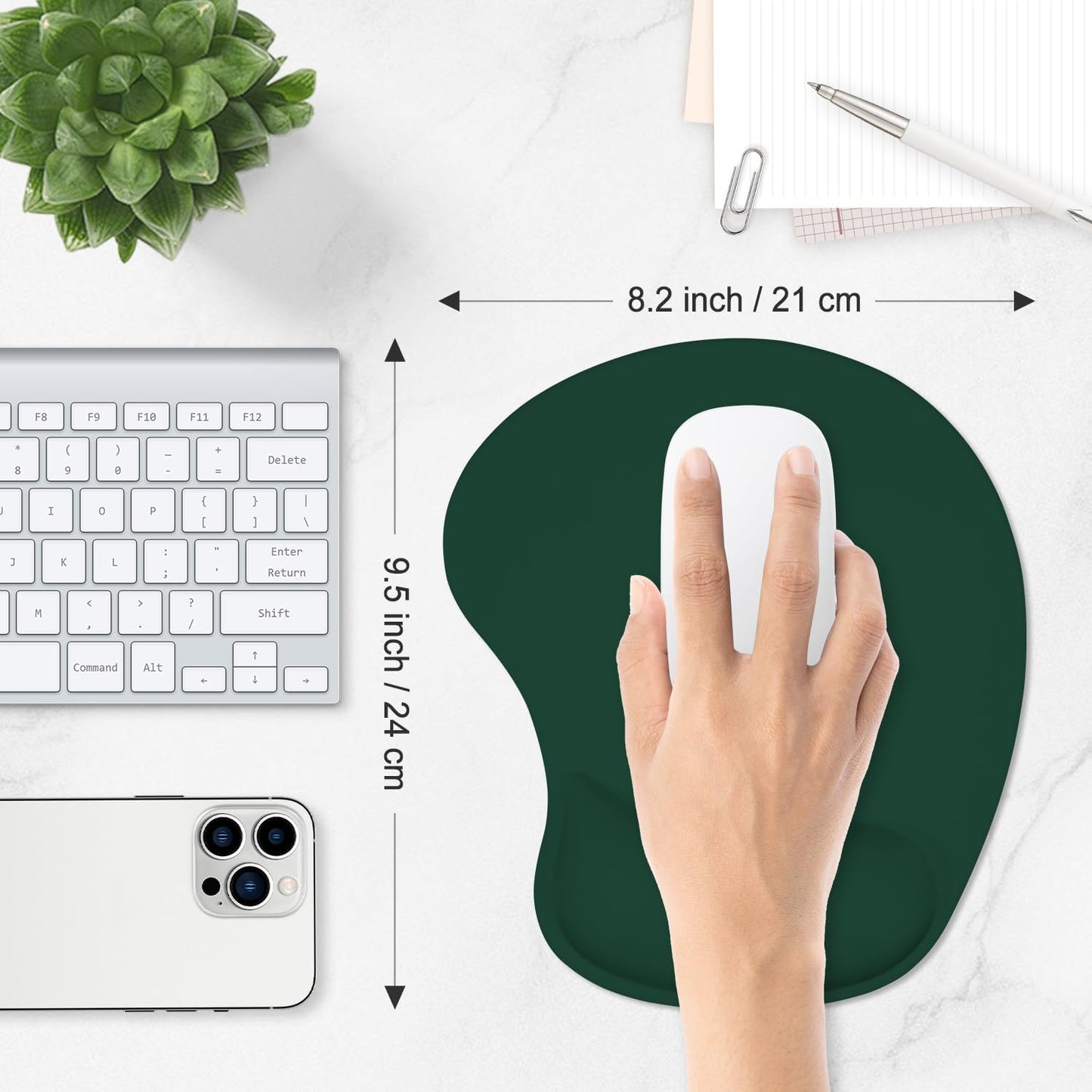ITNRSIIET Ergonomic Mouse Pad, Cushioned Gel Wrist Rest, Non-Slip Base, Smooth Surface, Cute Multi-Color, 9.5 x 8.2 in, Deep Green