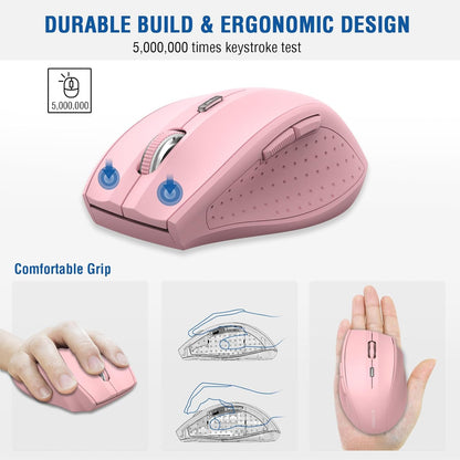 E-YOOSO Wireless Mouse for Laptop, Portable Optical Computer Mouse, 6 Buttons, Cordless 2.4GHz with USB Receiver, 5-Level 4800 DPI, 18 Months Battery Life, for PC, Chromebook, Windows, Mac(Pink)