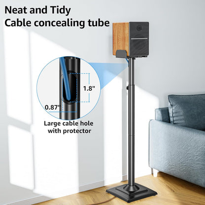 MOUNTUP Universal Speakers Stands Pair 34" to 43.3" Height Adjustable Holds Bookshelf Speakers Satellite Speakers Up to 11LBS Cable Concealing 1 Pair Spring-Loaded Plate Extends to 10" MU9138 Black