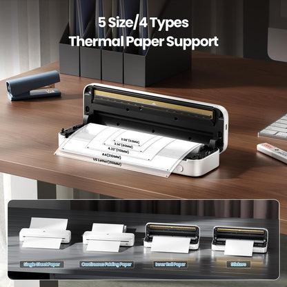 Phomemo Portable Printers Wireless for Travel [Upgraded],M834 Bluetooth Thermal Printer 8.5" x 11"& A4 Size,Inkless Mobile Printer with Carry Case for Travel,Office,School,Car,Home,White