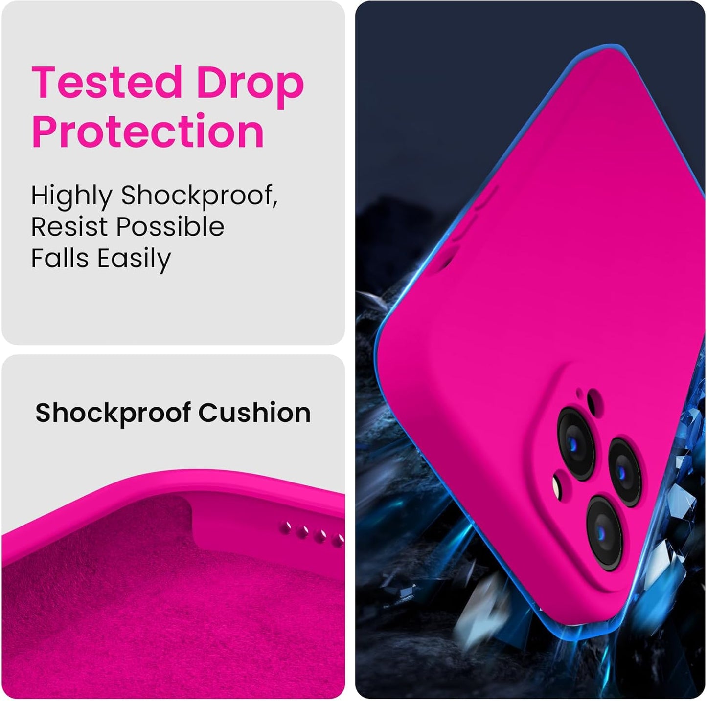 FireNova for iPhone 14 Pro Case, Silicone Upgraded [Camera Protection] Phone Case with [2 Screen Protectors], Soft Anti-Scratch Microfiber Lining Inside, 6.1 inch,Hot Pink
