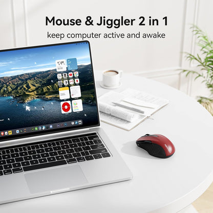 TECKNET Rechargeable Jiggler Wireless Mouse (BT5.0/3.0 & 2.4G) 4800 DPI Silent USB A & Bluetooth Mouse 6 Buttons, Wide Compatibility - Red
