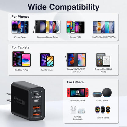 [2 Pack/40W] 4-Port USB C Wall Charger Block, Fast Type C Power Brick Charging Cube Power Delivery Wall Plug for iPhone 15/14/13/12/14 Pro/13 Pro, Huawei, Xiaomi, Oneplus, Galaxy(Black)